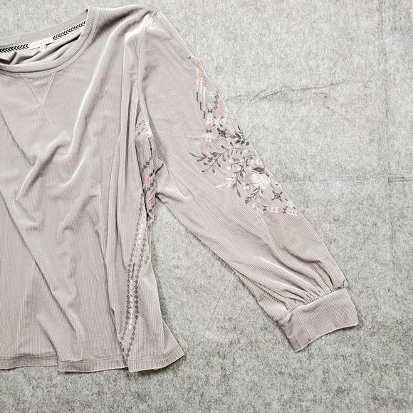 Kate Sam Top Womens XXL Velvet Embroidered Ribbed Boho Balloon Sleeve Soft Lilac - Picture 4 of 11